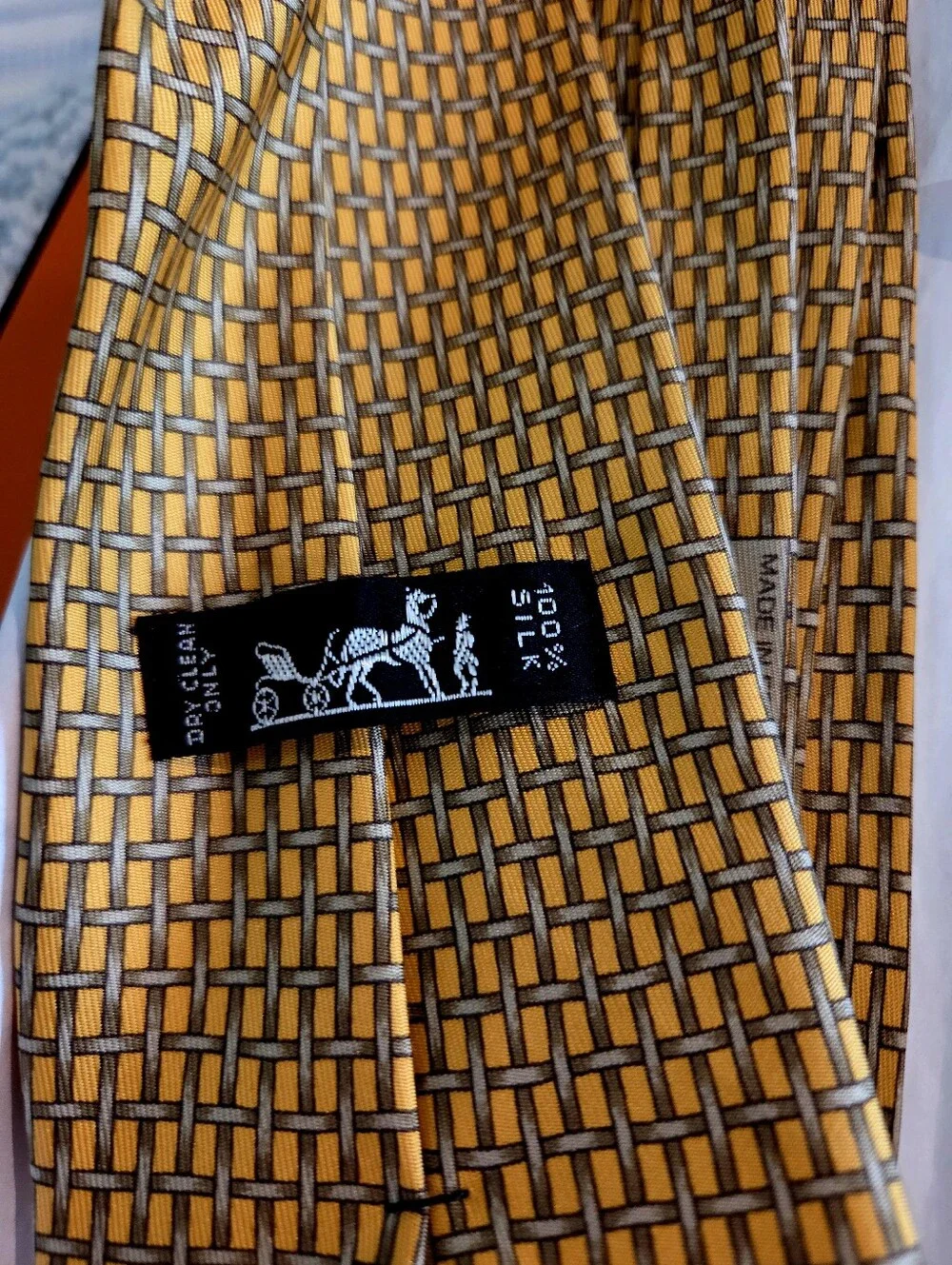 Hermes Yellow Patterned Silk Tie